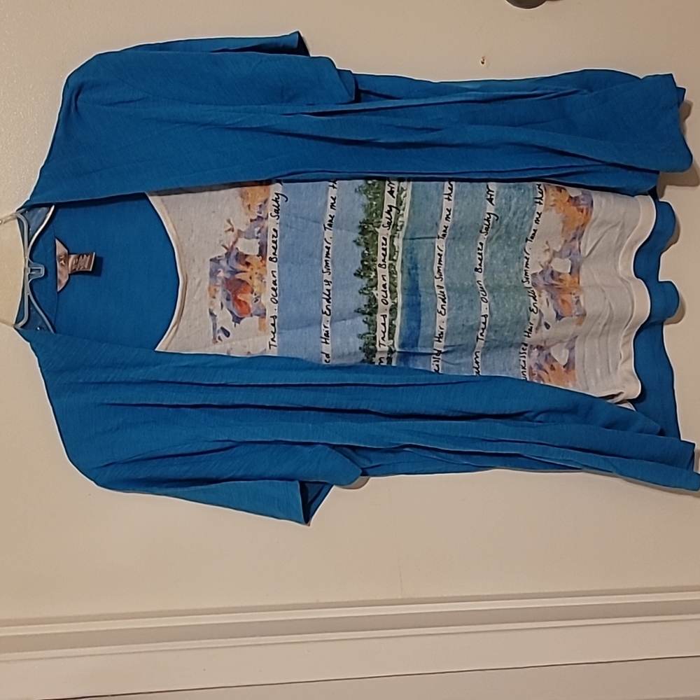 Women's 2 layer top - Size 18 - Blue & White - Short Sleeve